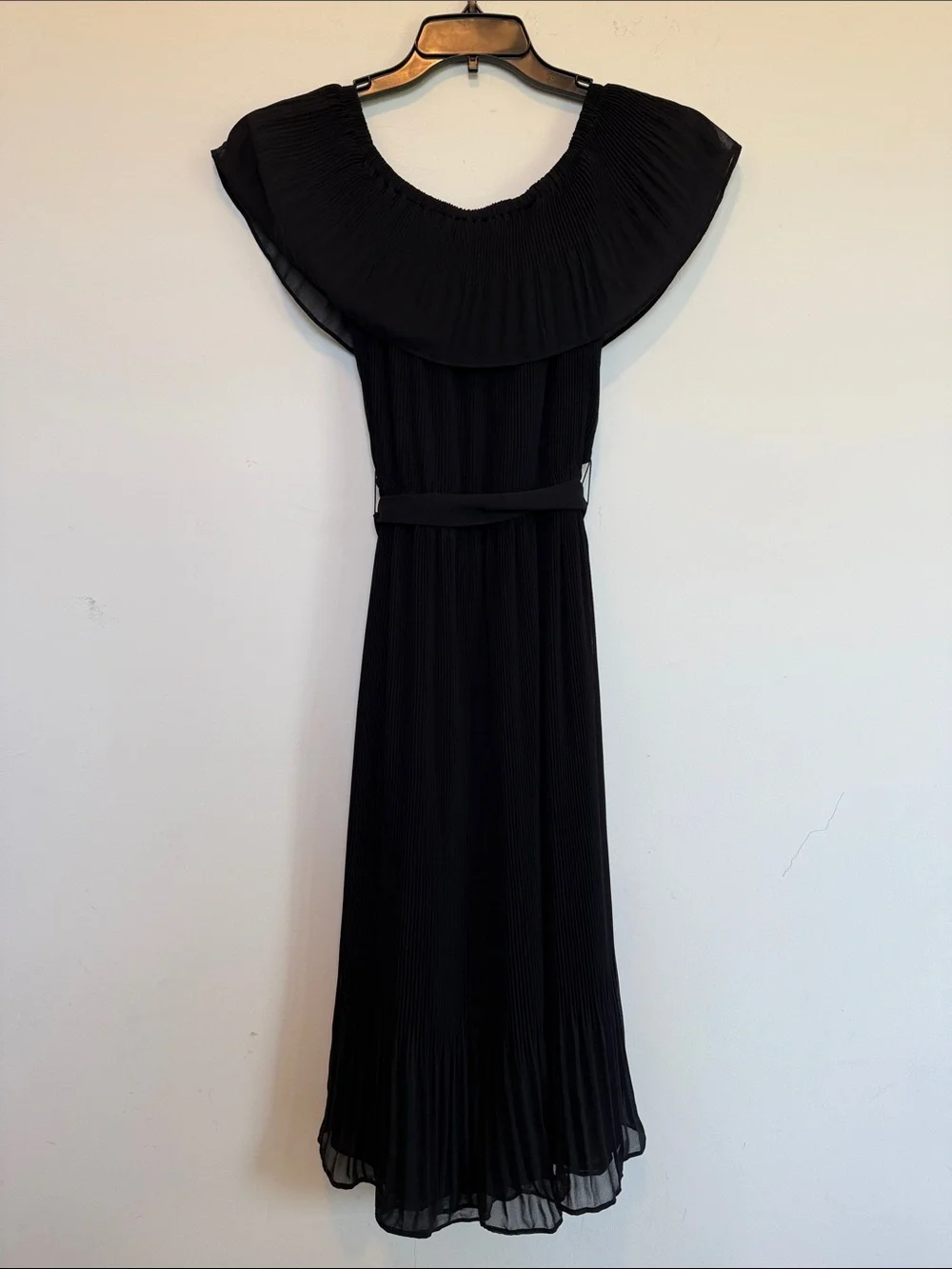 Michael Kors Black Midi Dress with Waist Sash